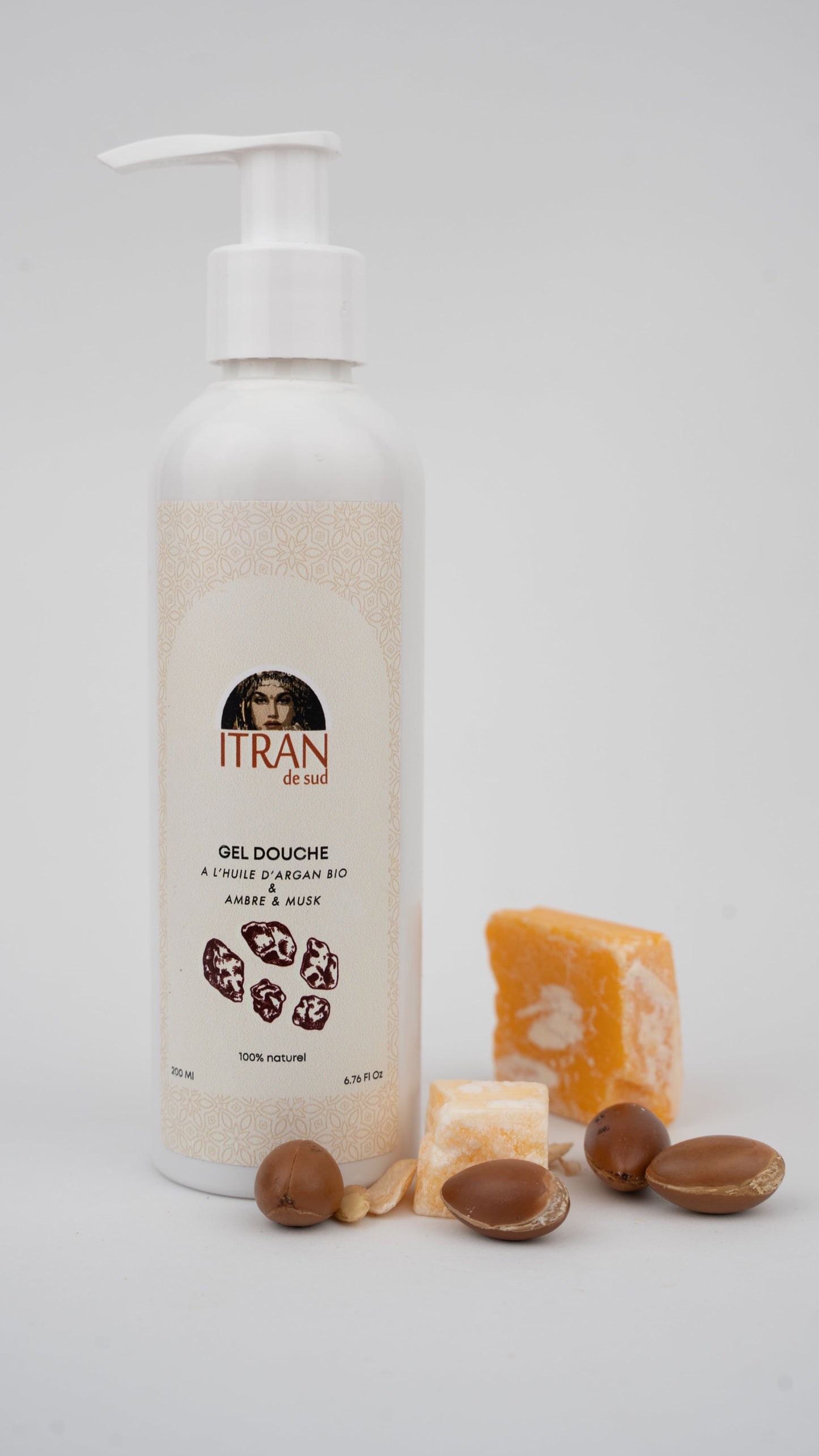 Gel Douche Argan & Ambre Musc – Nettoyant Doux & Sensoriel 200ml