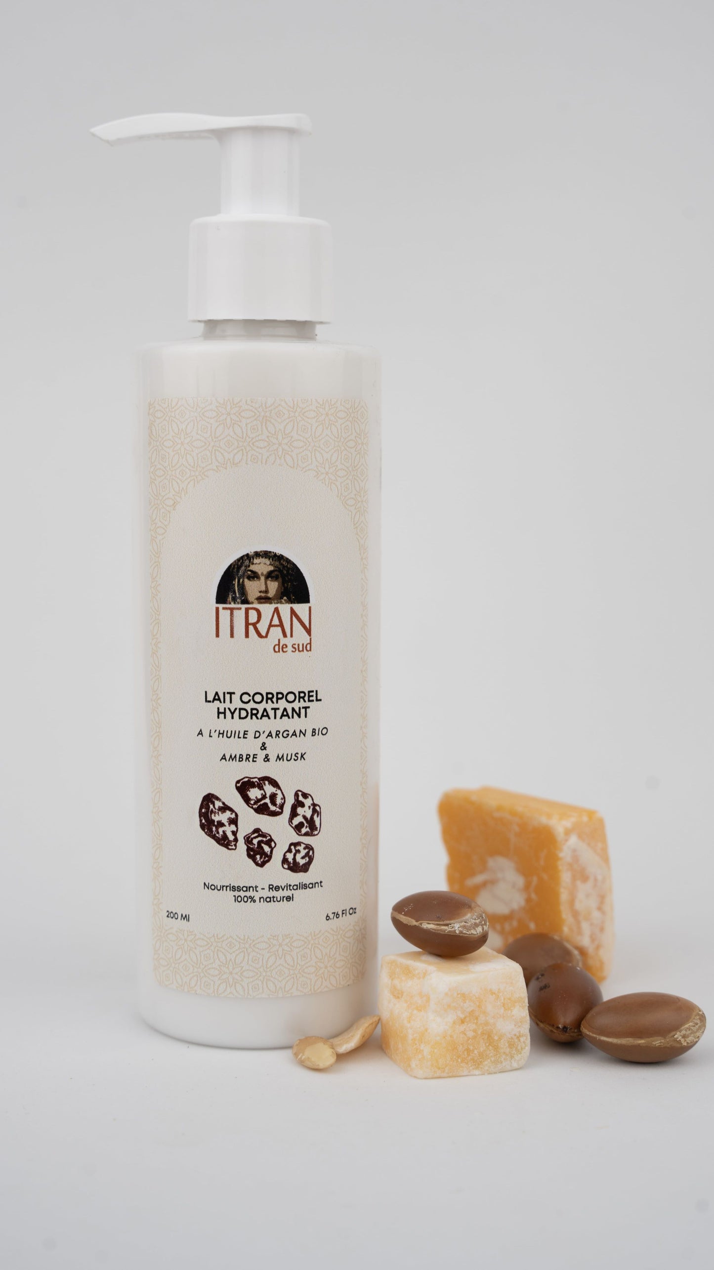 Lait Corporel Bio à l’Huile d’Argan – Ambre & Musc – 200ml